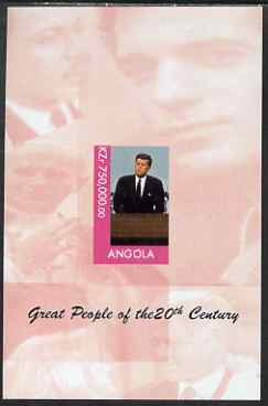 Angola 1999 Great People of the 20th Century - John Kennedy imperf souvenir sheet (Pope & Martin Luther King in background) unmounted mint. Note this item is privately produced and is offered purely on its thematic appeal