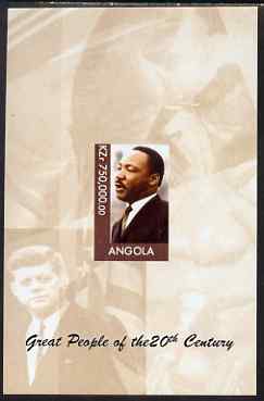 Angola 1999 Great People of the 20th Century - Martin Luther King imperf souvenir sheet unmounted mint. Note this item is privately produced and is offered purely on its thematic appeal (JFK & Mother Teresa in background)