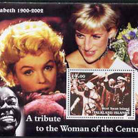 West Swan Island (Falkland Islands) 2002 A Tribute to the Woman of the Century #1 Queen Mother perf souvenir sheet unmounted mint (Also shows Marilyn, Diana & Satchmo)