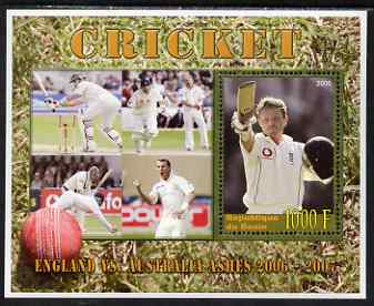 Benin 2006 Cricket (England v Australia Ashes series) perf m/sheet #2 unmounted mint. Note this item is privately produced and is offered purely on its thematic appeal