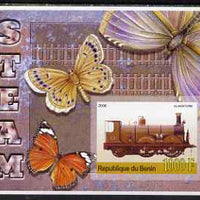 Benin 2006 Early Steam Locos #1 (Gladstone) imperf m/sheet with Butterflies in background unmounted mint