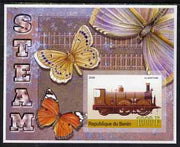 Benin 2006 Early Steam Locos #1 (Gladstone) imperf m/sheet with Butterflies in background unmounted mint