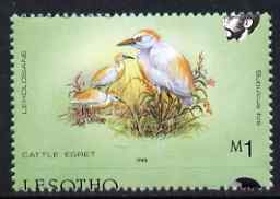 Lesotho 1988 Birds 1m Cattle Egret showing fine 3.5mm shift of horiz perfs (Country name mainly at bottom) unmounted mint as SG 803*