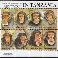 Tanzania 1992 Chimpanzees of the Gombe perf sheetlet containing 8 vertical values unmounted mint, as SG 1288-95