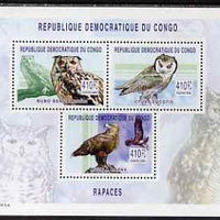 Congo 2002 Owls perf sheetlet containing 3 values unmounted mint, Mi 158-60A