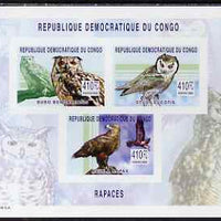 Congo 2002 Owls imperf sheetlet containing 3 values unmounted mint, Mi 158-60B