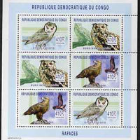 Congo 2002 Owls perf sheetlet containing 6 values (2 sets of 3) unmounted mint, Mi 158-60A