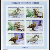 Congo 2002 Owls imperf sheetlet containing 6 values (2 sets of 3) unmounted mint, Mi 158-60B