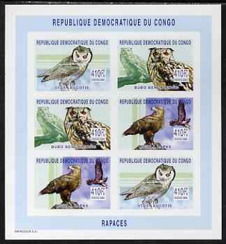 Congo 2002 Owls imperf sheetlet containing 6 values (2 sets of 3) unmounted mint, Mi 158-60B
