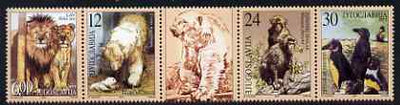 Yugoslavia 2001 Endangered Species - 50th Anniversary of Zoo Palic, Subotica perf se-tenant strip of 5 (4 stamps plus label) unmounted mint, SG 3283-6
