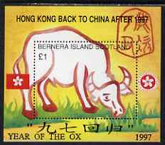 Bernera 1997 Hong Kong Back to China perf m/sheet (£1 value) Year of the Ox unmounted mint