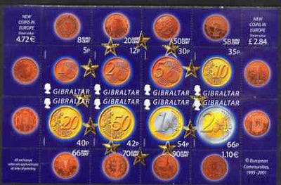 Gibraltar 2002 Introduction of Euro Currency perf sheetlet containing complete set of 8 values unmounted mint, SG MS 994