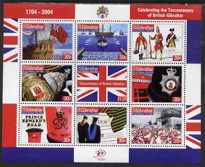 Gibraltar 2004 300th Anniversary of British Gibraltar (1st issue) perf sheetlet containing complete set of 9 values unmounted mint, SG MS 1077