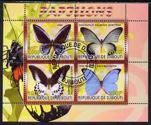 Djibouti 2008 Butterflies #2 perf sheetlet containing 4 values fine cto used