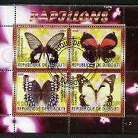 Djibouti 2008 Butterflies #3 perf sheetlet containing 4 values fine cto used