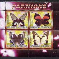Djibouti 2008 Butterflies #3 perf sheetlet containing 4 values unmounted mint