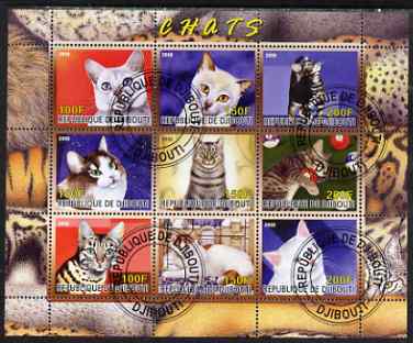 Djibouti 2008 Domestic Cats perf sheetlet containing 9 values fine cto used