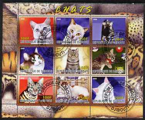 Djibouti 2008 Domestic Cats perf sheetlet containing 9 values fine cto used