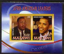 Malawi 2008 Afro-American Leaders #2 - Barack Obama & Martin Luther King imperf sheetlet containing 2 values unmounted mint