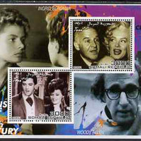 Somalia 2001 Icons of the 20th Century #05 - Elvis & Marilyn perf sheetlet containing 2 values with Ingrid Bergman & Woody Allen in background unmounted mint