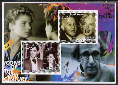 Somalia 2001 Icons of the 20th Century #05 - Elvis & Marilyn perf sheetlet containing 2 values with Ingrid Bergman & Woody Allen in background unmounted mint