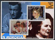 Somalia 2001 Icons of the 20th Century #13 - Diana & Walt Disney perf sheetlet containing 2 values with John Wayne & Margaret Thatcher in background unmounted mint