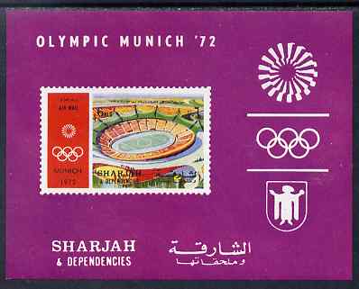 Sharjah 1971 Munich Olympics (Stadium) 6r imperf m/sheet unmounted mint, Mi BL 90B