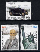 Norfolk Island 1986 'Ameripex' Stamp Exhibition (Car & Statue of Liberty) set of 3 unmounted mint, SG 385-87