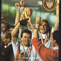 St Thomas & Prince Islands 1990 Football World Cup 50Db perf m/sheet (German Team Holding Trophy) unmounted mint. Note this item is privately produced and is offered purely on its thematic appeal