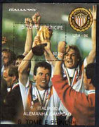 St Thomas & Prince Islands 1990 Football World Cup 50Db perf m/sheet (German Team Holding Trophy) unmounted mint. Note this item is privately produced and is offered purely on its thematic appeal