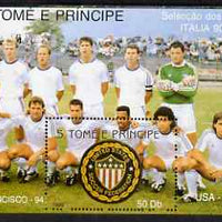 St Thomas & Prince Islands 1990 Football World Cup 50Db perf m/sheet (USA Team & Emblem) unmounted mint. Note this item is privately produced and is offered purely on its thematic appeal