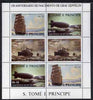 St Thomas & Prince Islands 1988 150th Anniversary of Zeppelin perf sheetlet #1 containing 3 horizontal values each x 2, unmounted mint. Note this item is privately produced and is offered purely on its thematic appeal