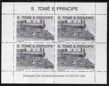 St Thomas & Prince Islands 1992 Steam Locos perf sheetlet containing 4 x 75 Db values unmounted mint