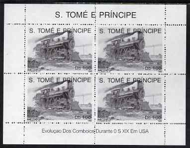 St Thomas & Prince Islands 1992 Steam Locos perf sheetlet containing 4 x 100 Db values unmounted mint. Note this item is privately produced and is offered purely on its thematic appeal