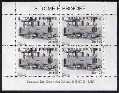 St Thomas & Prince Islands 1992 Steam Locos perf sheetlet containing 4 x 125 Db values unmounted mint. Note this item is privately produced and is offered purely on its thematic appeal