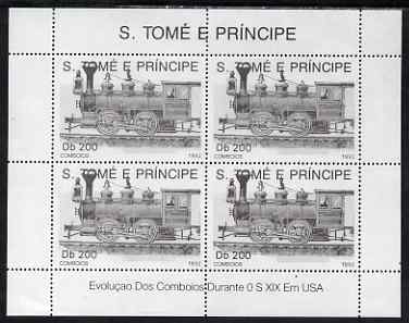 St Thomas & Prince Islands 1992 Steam Locos perf sheetlet containing 4 x 200 Db values unmounted mint
