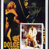 Angola 2002 History of the Cinema #06 (Fellini's La Dolce Vita) perf m/sheet with fine 4mm shift of perforations, unmounted mint. Note this item is privately produced and is offered purely on its thematic appeal