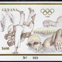 Guyana 1996 Atlanta Olympic Games imperf deluxe $600 sheet (inscriptions in gold) showing Judo & Swimming, unmounted mint Mi BL 322