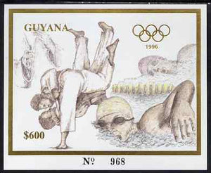 Guyana 1996 Atlanta Olympic Games imperf deluxe $600 sheet (inscriptions in gold) showing Judo & Swimming, unmounted mint Mi BL 322