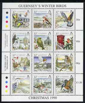 Guernsey 1990 Christmas - Winter Birds perf sheetlet containing set of 12 values unmounted mint, SG 505-16