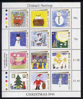 Guernsey 1991 Christmas - Children's Paintings perf sheetlet containing set of 12 values unmounted mint, SG 540-51