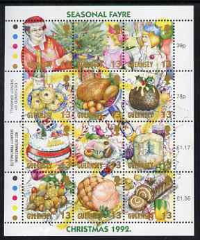 Guernsey 1992 Christmas - Seasonal Fayre perf sheetlet containing set of 12 values unmounted mint, SG 593-604