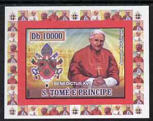 St Thomas & Prince Islands 2007 Popes individual imperf deluxe sheet #4 showing Pope Benedict XVI, unmounted mint. Note this item is privately produced and is offered purely on its thematic appeal