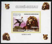 Guinea - Bissau 2008 Fauna individual imperf deluxe sheet #02 showing Lion & Secretary Bird, unmounted mint