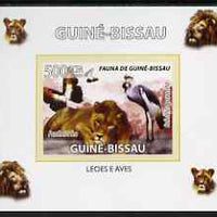 Guinea - Bissau 2008 Fauna individual imperf deluxe sheet #03 showing Lion & Crowned Crane, unmounted mint