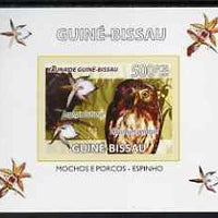Guinea - Bissau 2008 Fauna individual imperf deluxe sheet #06 showing Pearl Spotted Owl & Orchid, unmounted mint. Note this item is privately produced and is offered purely on its thematic appeal