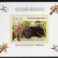 Guinea - Bissau 2008 Fauna individual imperf deluxe sheet #08 showing Porcupine & Phaius Orchid, unmounted mint. Note this item is privately produced and is offered purely on its thematic appeal