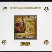 St Thomas & Prince Islands 2006 50th Anniversary of First Europa Stamp individual imperf deluxe sheet #01 showing Pope John Paul & Logos, unmounted mint. Note this item is privately produced and is offered purely on its thematic appeal