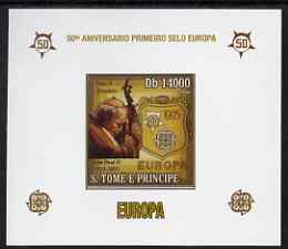 St Thomas & Prince Islands 2006 50th Anniversary of First Europa Stamp individual imperf deluxe sheet #01 showing Pope John Paul & Logos, unmounted mint. Note this item is privately produced and is offered purely on its thematic appeal