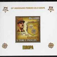 St Thomas & Prince Islands 2006 50th Anniversary of First Europa Stamp individual imperf deluxe sheet #02 showing De Gaulle & Logos, unmounted mint. Note this item is privately produced and is offered purely on its thematic appeal